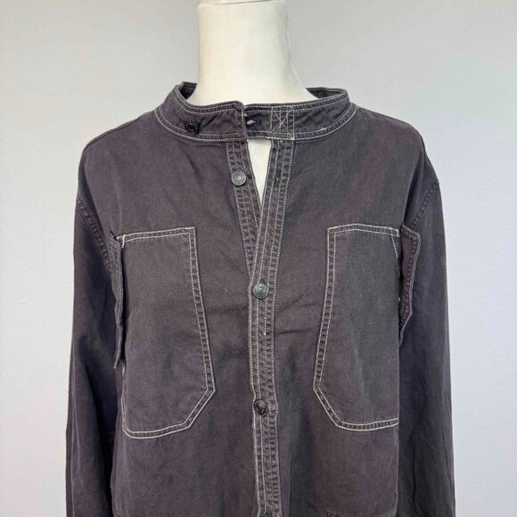 Free People We The Free Cropped Moto Bomber Shirt Relaxed Fit Washed Black Sz XL - Picture 2 of 13